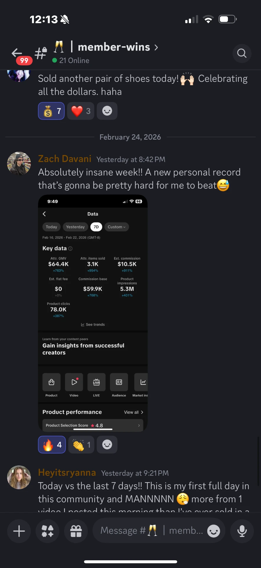 Zach’s 7-day TikTok Shop results showing $64.4K attributed GMV, 3.1K items sold and $10.5K estimated commission