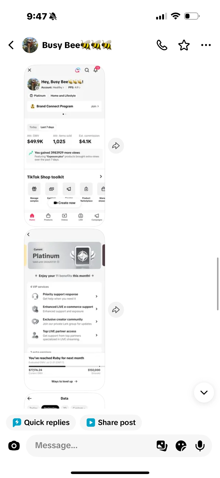 Eli’s 7-day TikTok Shop results showing $49.9K attributed GMV, 1,025 items sold and $4.1K estimated commission